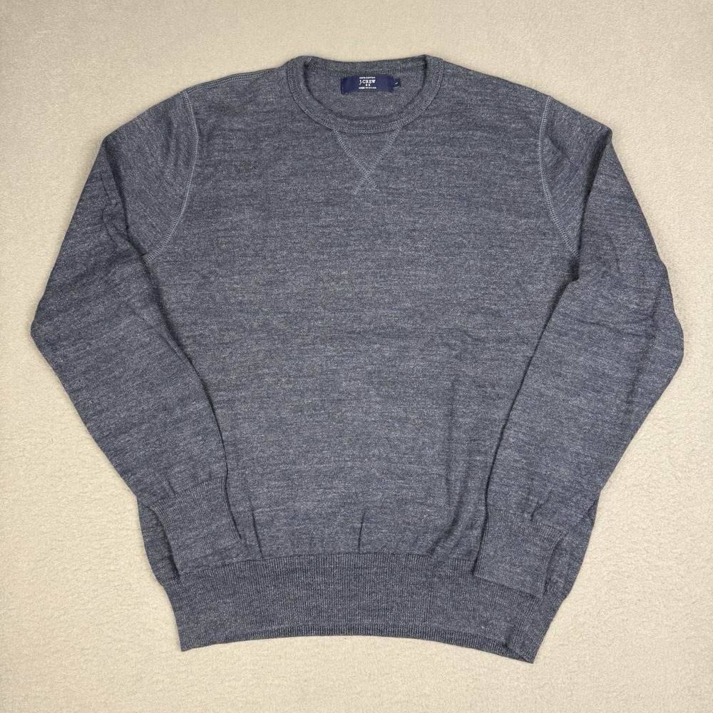 J Crew Sweater Mens Large Blue Cotton Crewneck Pullover Preppy Casual stretch